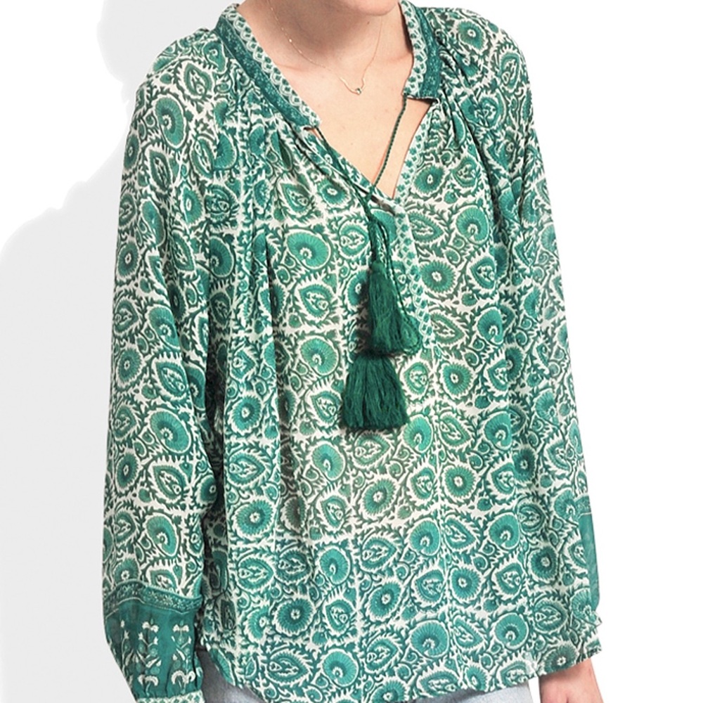 Talitha Ottoman Indra Floral Silk Green Blouse